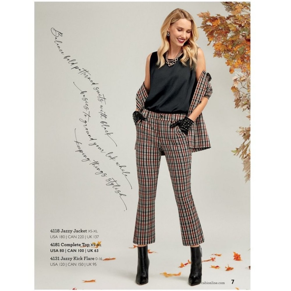 CAbi Women’s Rust Orange and Black Plaid Cropped Dress Pants